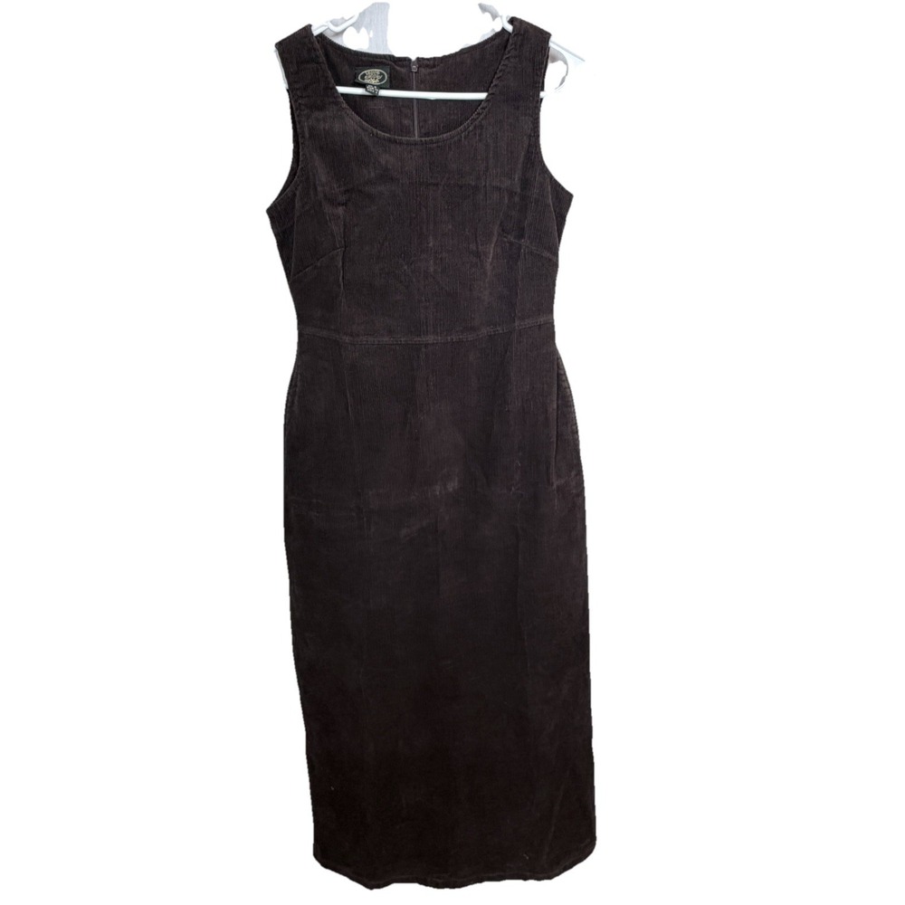 Laura Ashley‎ Corduroy Midi Dress Brown Cottagecore 90s Vintage Academia Grunge